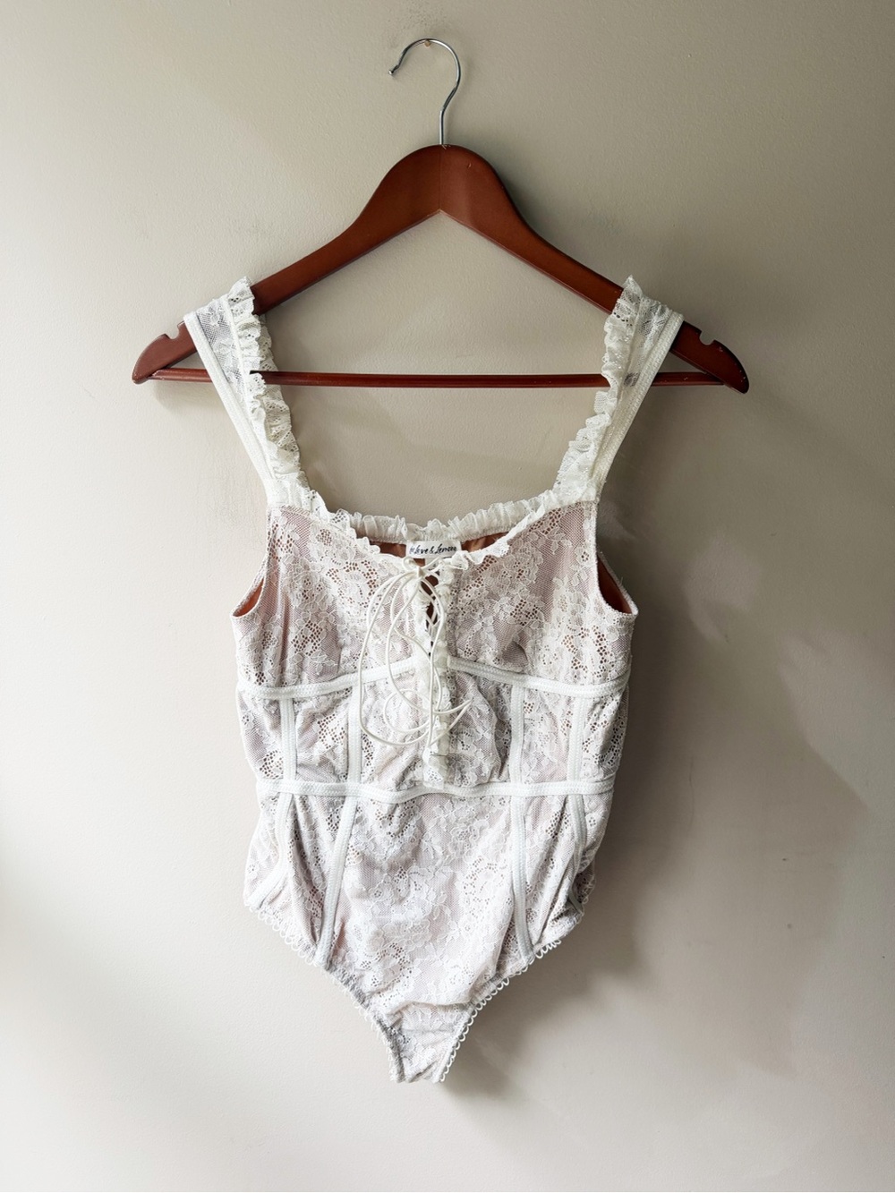 For Love and Lemons Fontaine White Nude Lace Bodysuit Thong Small - Picture 2 of 4